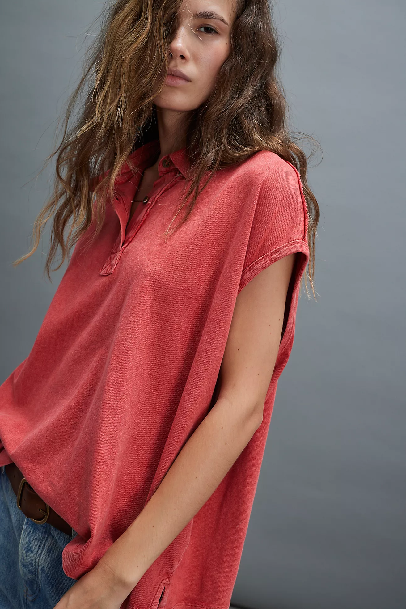 Free People Keep On Polo- Fiery Red