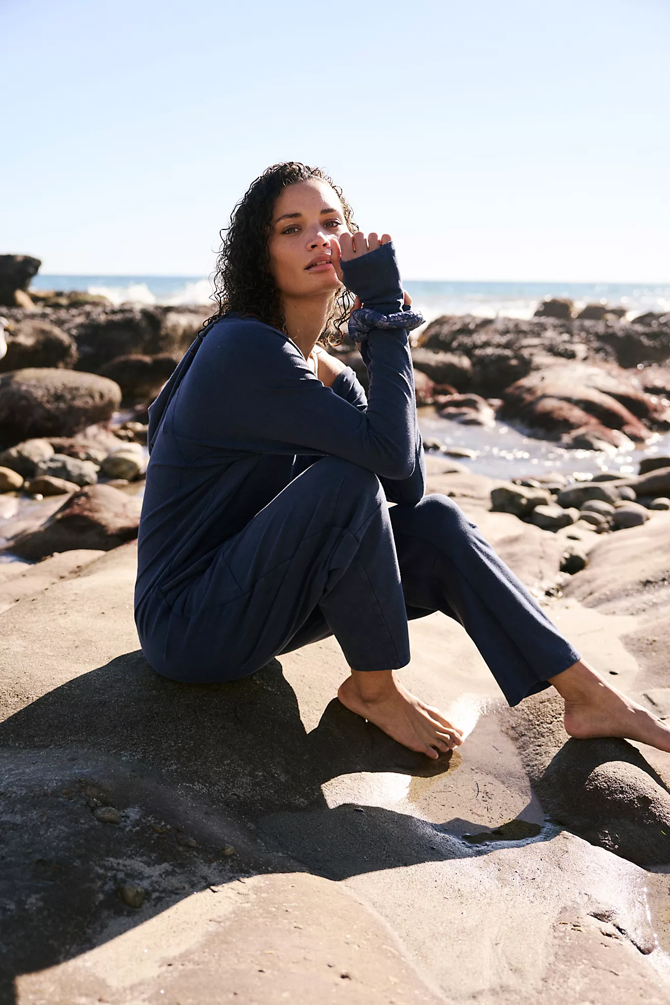 Free People Hot Shot Long-Sleeve Onsie- Midnight Navy