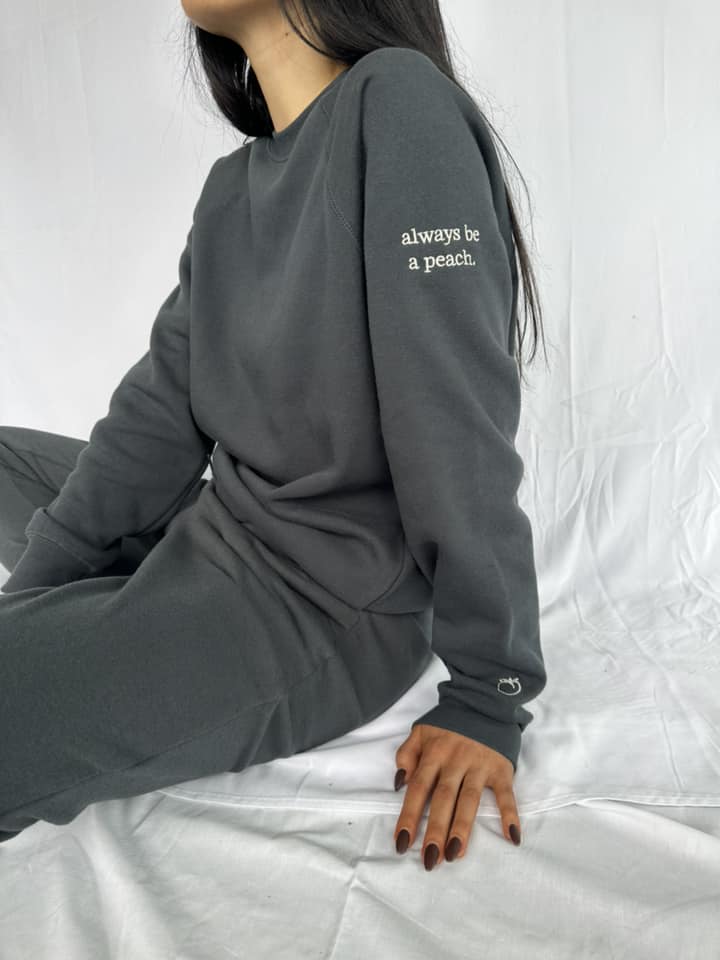 "always be a peach" Crewneck- Cool Black