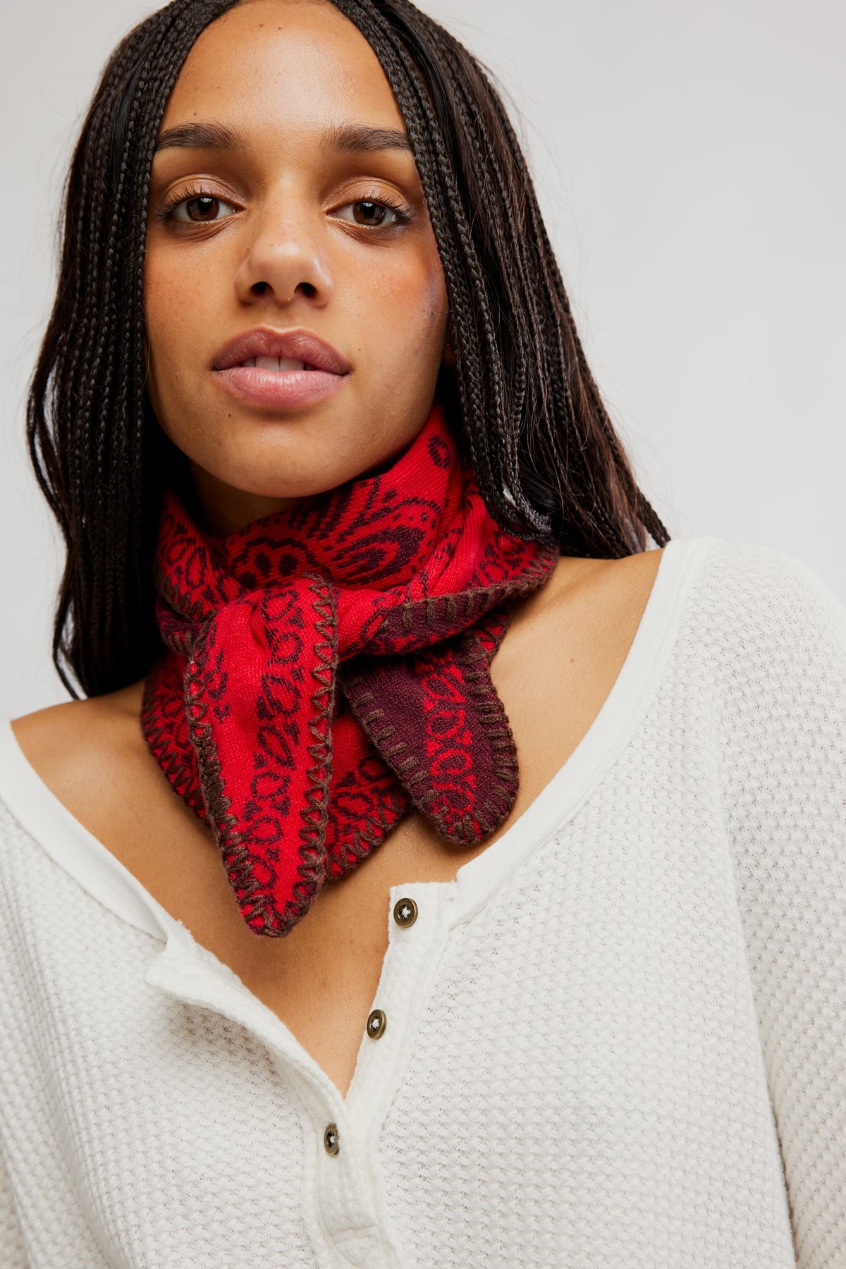 Free People Carmen Knitted Triangle Bandana- Wine