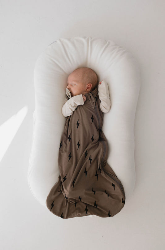 Forever French Baby Bamboo Sleep Sack | Brown & Black Lightning Bolt