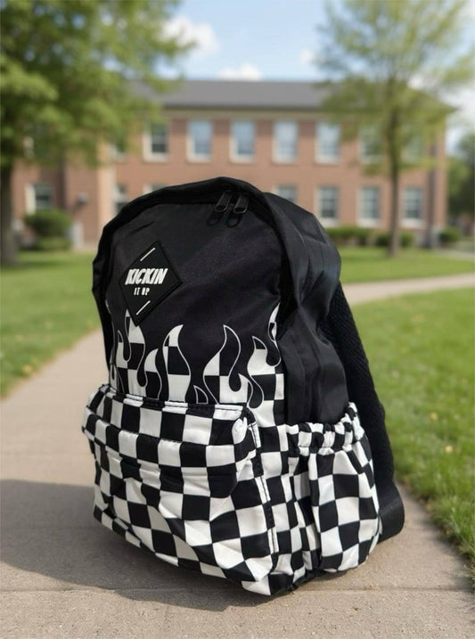 Checker Flames Mid-Size Backpack