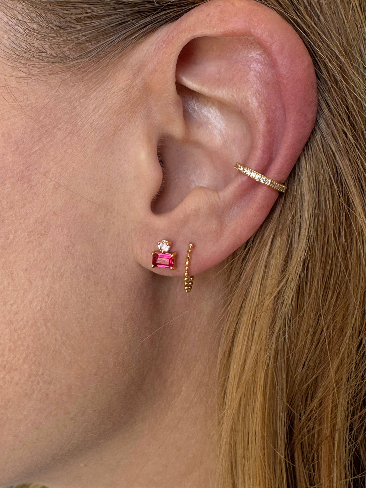 Jurate Cleo Baguette Ruby Stud Earrings