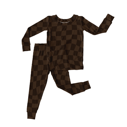 One Little Love Brown Checkered Bamboo Two-Piece