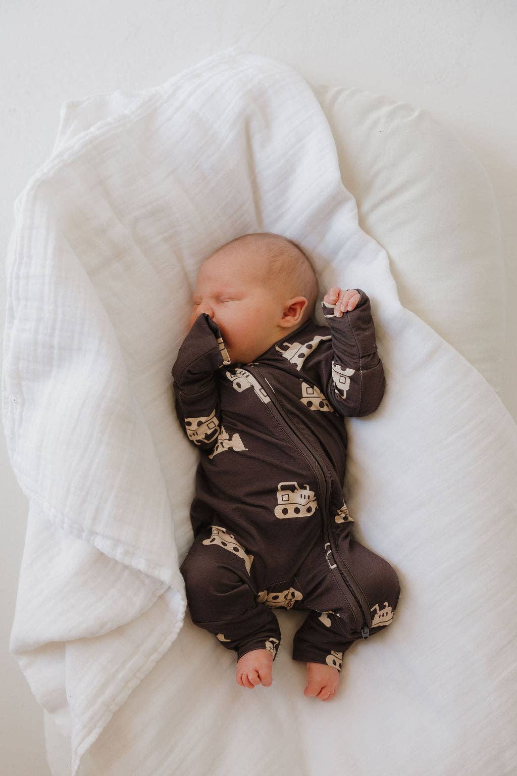 Forever French Baby Bamboo Zip Pajamas- Bulldozer