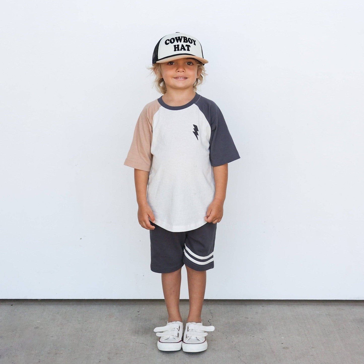 Boys Earth Tone Lightning Raglan - Neutral Retro Skate Tee: 6Y