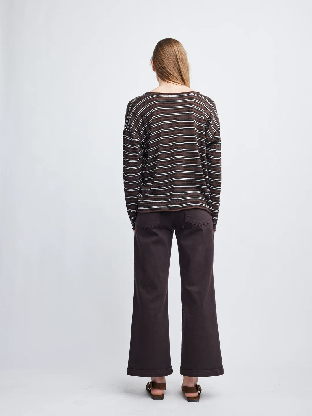 Self Contrast Riley Long Sleeve V Neck- Coffee