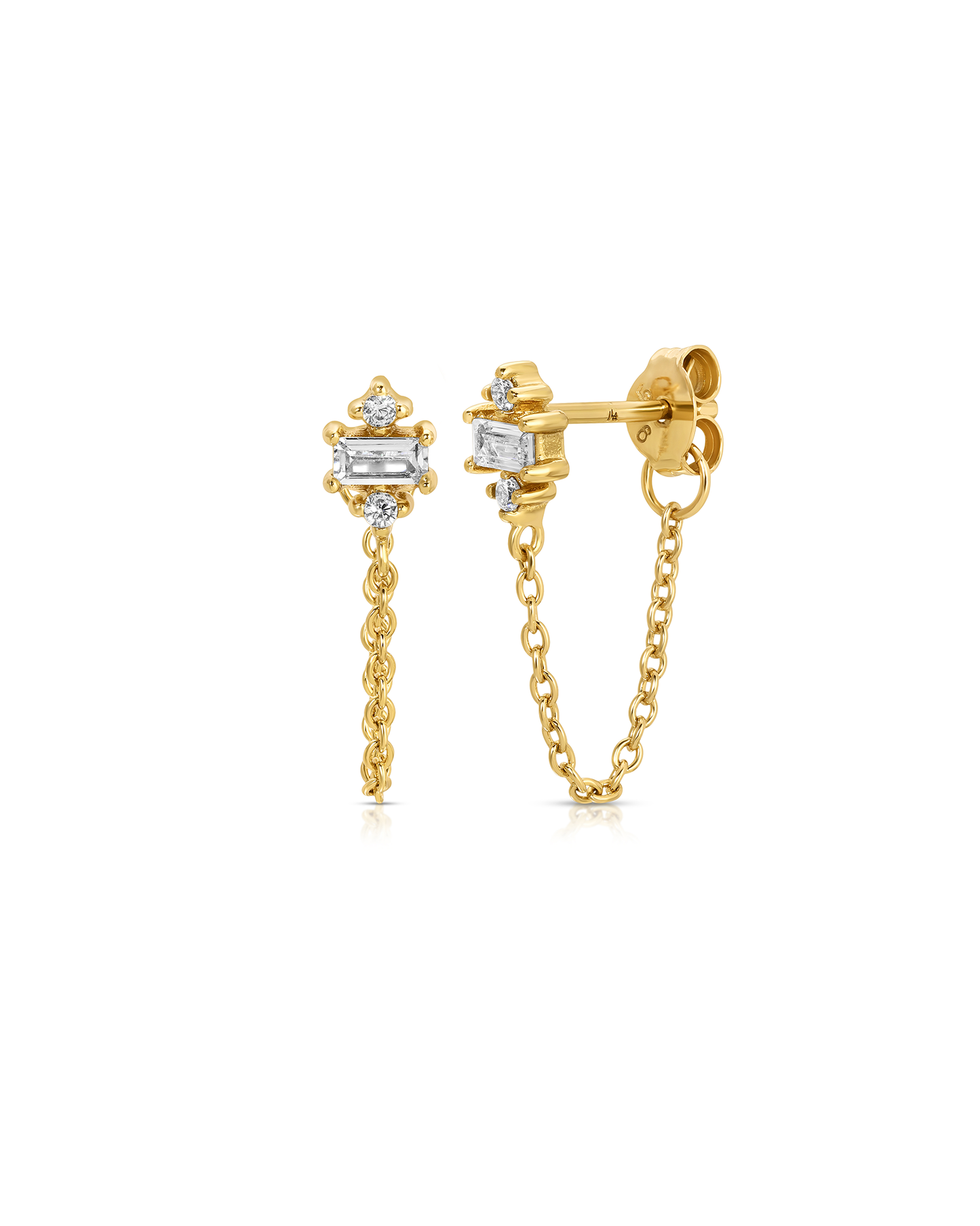 Jurate Lizzy Baguette CZ Chain Stud Earring