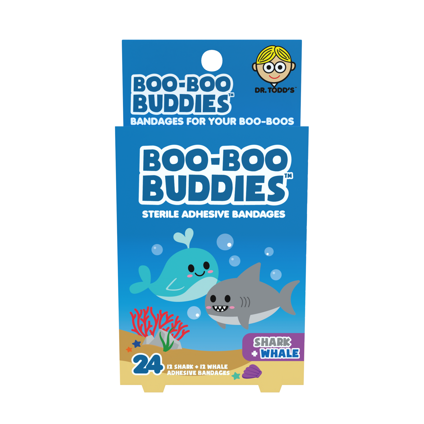 Kids Bandages – Shark + Whale (24 Count, Latex-Free)