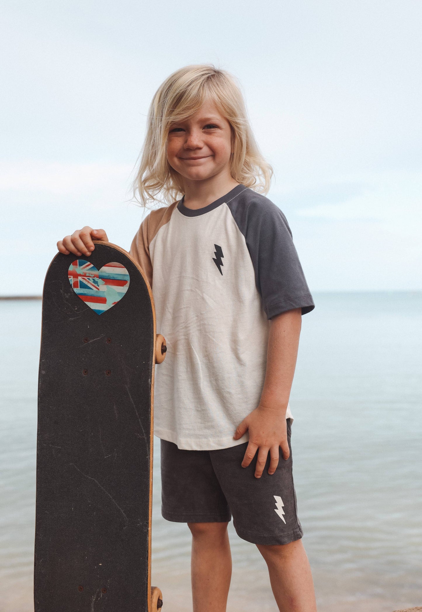 Boys Earth Tone Lightning Raglan - Neutral Retro Skate Tee: 6Y