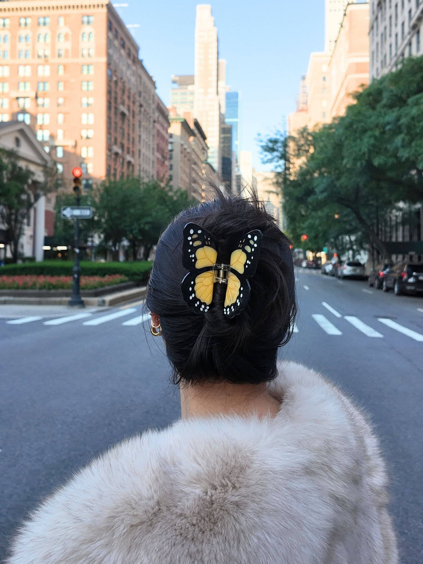 Solar Eclipse Hand-painted Monarch Butterfly Claw Hair Clip |Yellow
