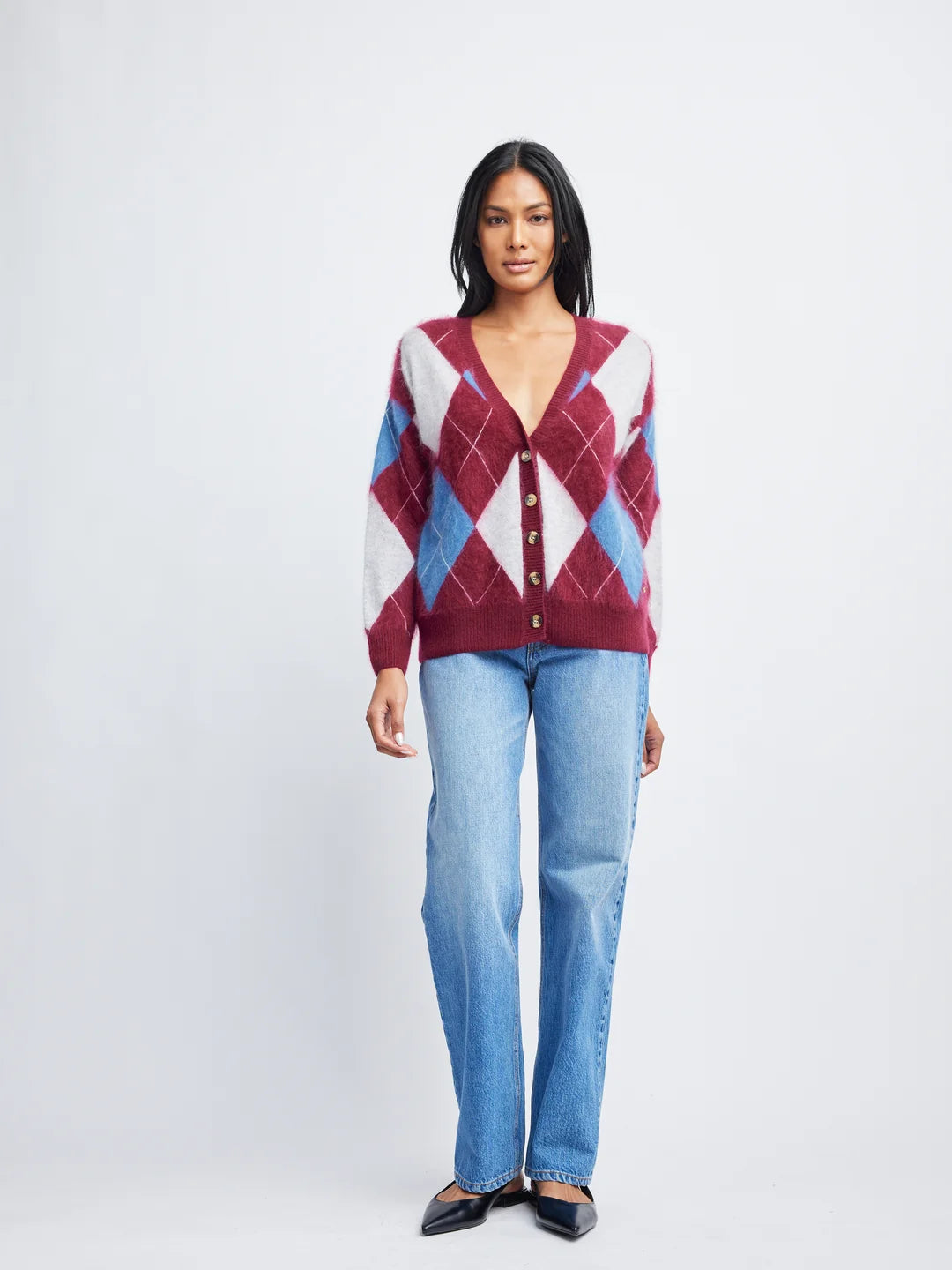 Self Contrast Chloe Oversized Brushed Cashmere Cardigan- Merlot