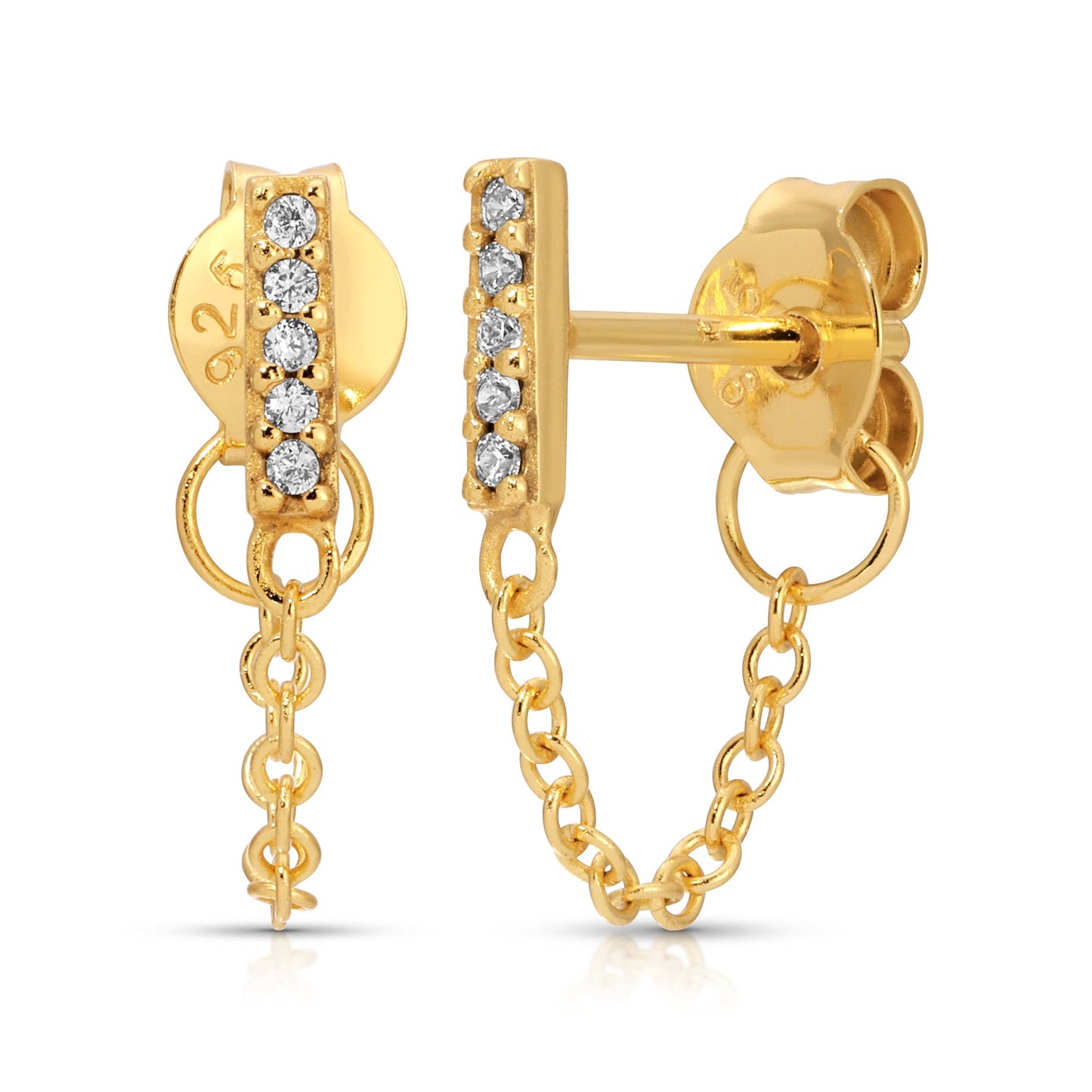 Jurate Lira Pave Bar Chain Stud Earrings