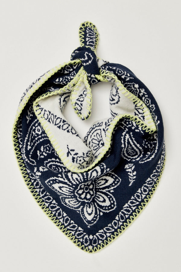 Free People Carmen Knitted Triangle Bandana- Denim Jeans