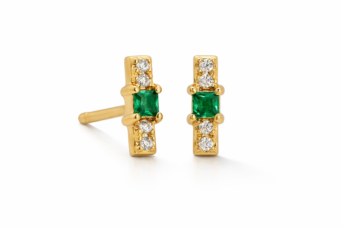 Jurate Lana - Emerald Pavé Bar Studs