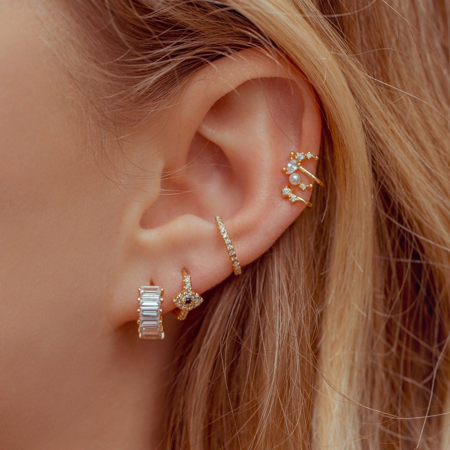 Girls Crew Bling Baguette Huggie Hoops