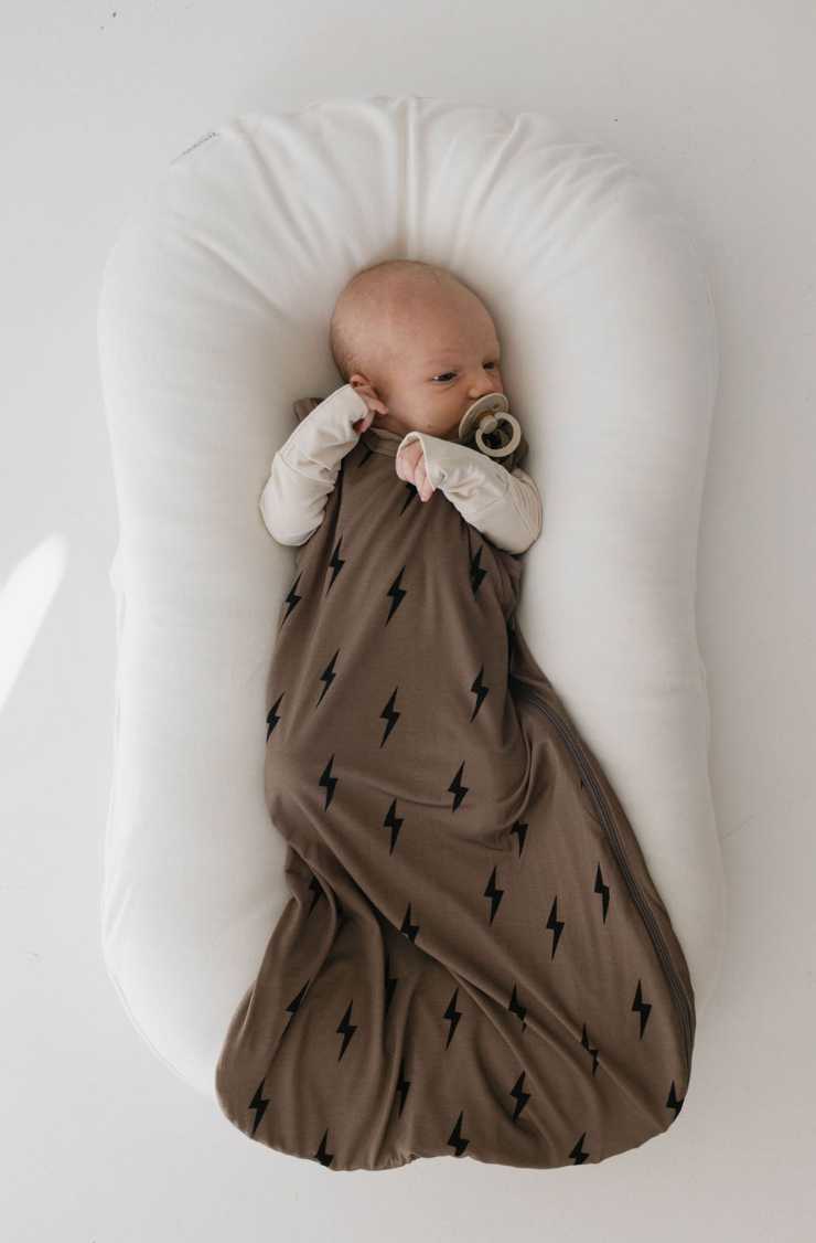 Forever French Baby Bamboo Sleep Sack | Brown & Black Lightning Bolt