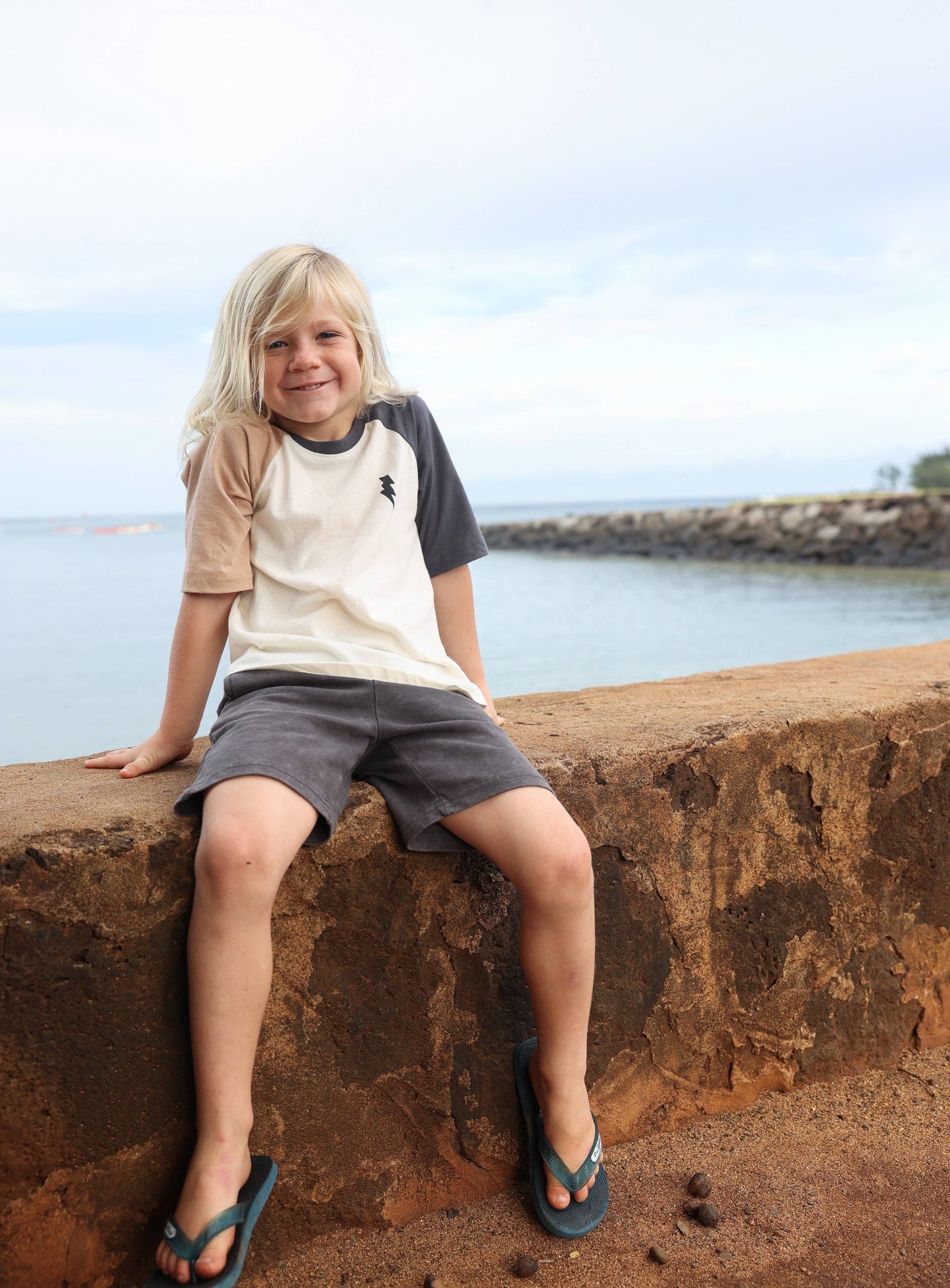 Boys Earth Tone Lightning Raglan - Neutral Retro Skate Tee: 2T