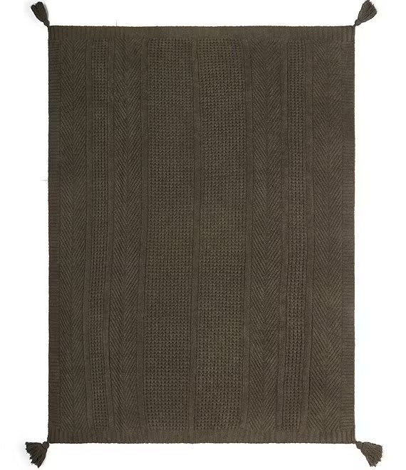 Barefoot Dreams CozyChic Waffle Cable Throw-  Khaki Green