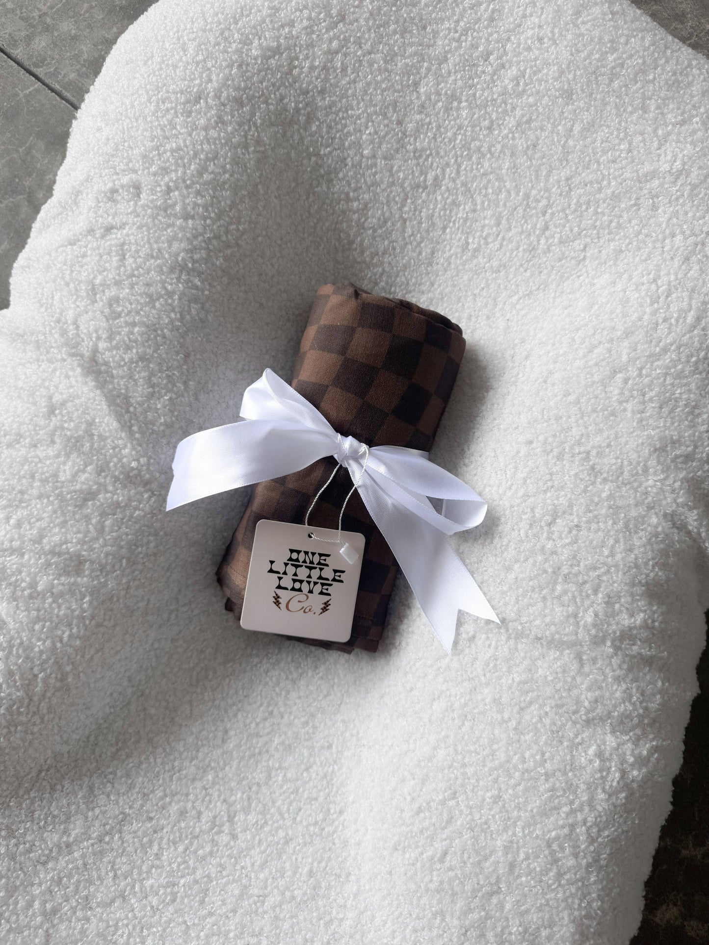 One Little Love Muslin Neutral Wavy Checker Blanket