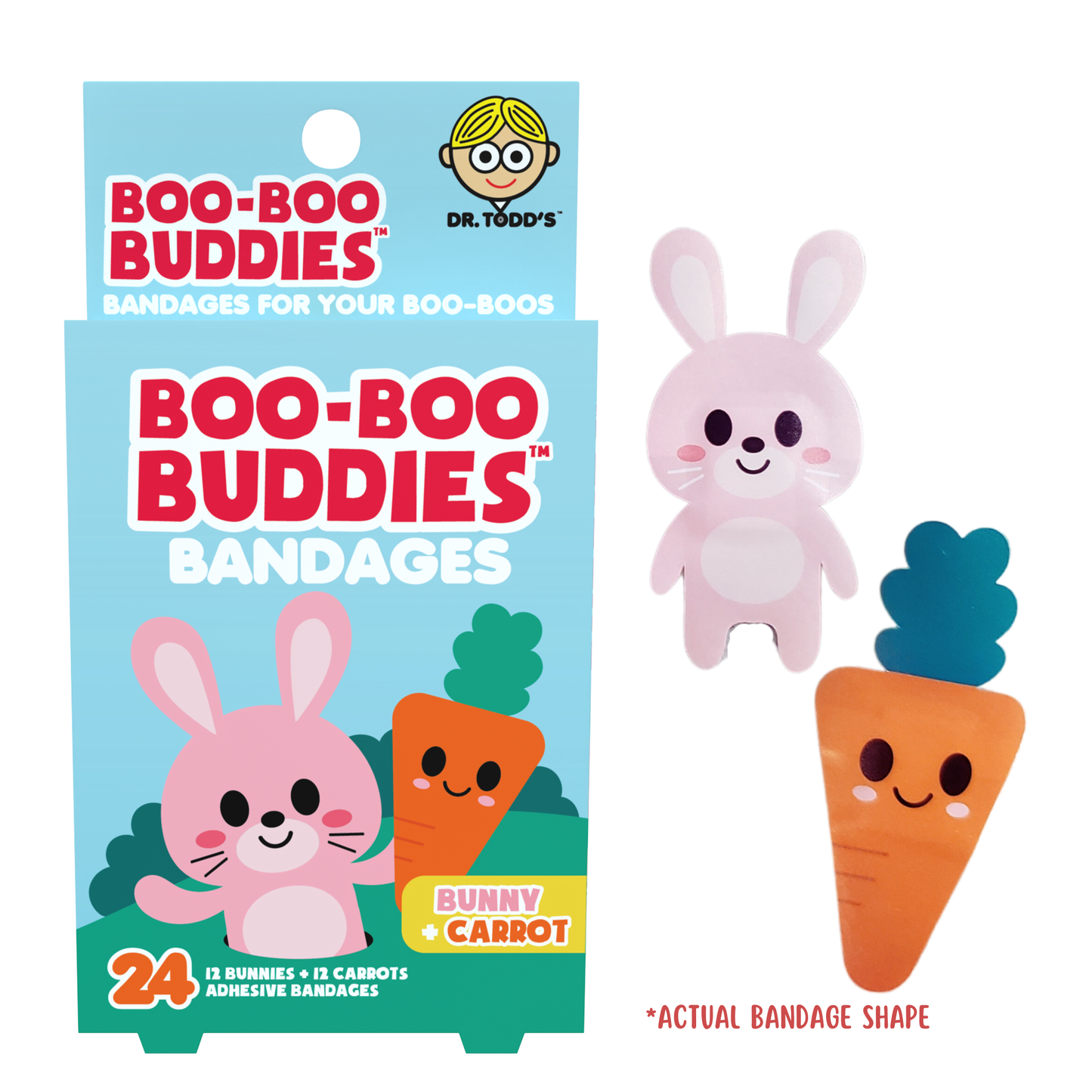 Kids Bandages – Bunny + Carrot (24 Count, Latex-Free)