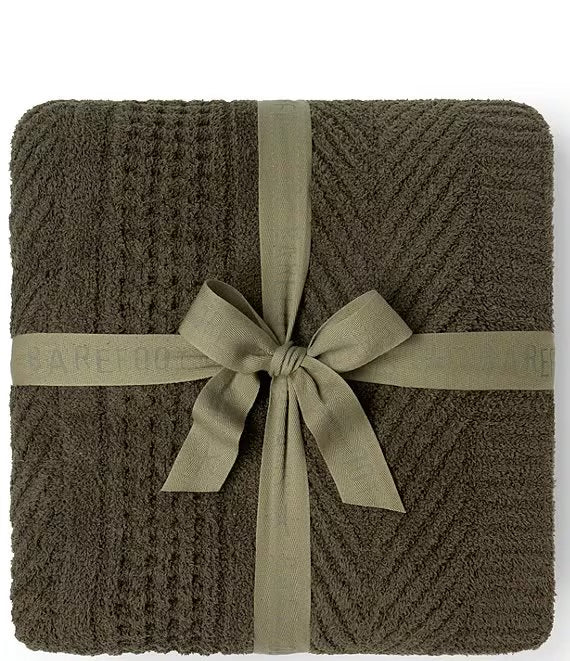Barefoot Dreams CozyChic Waffle Cable Throw-  Khaki Green