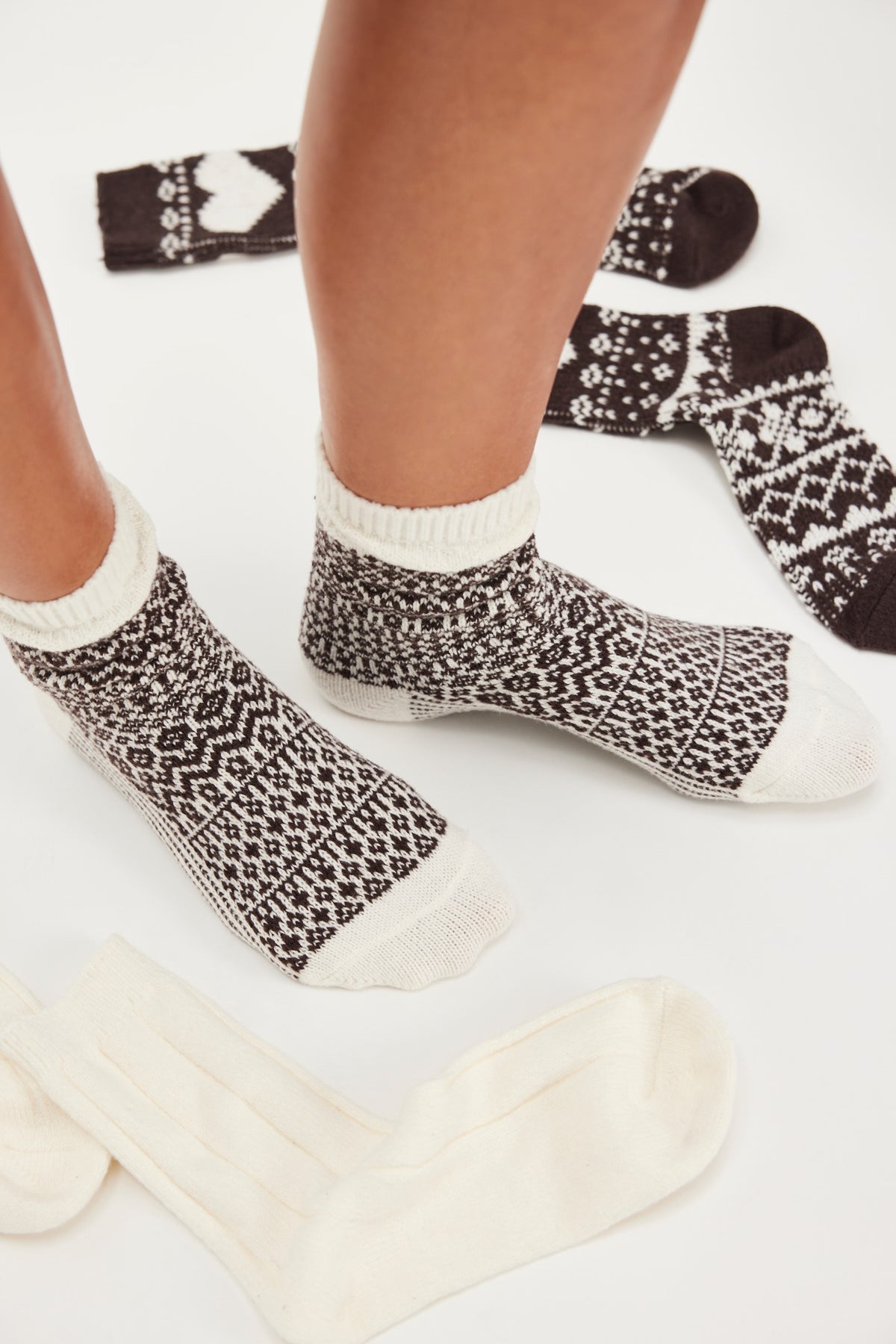 Free People Nordic Knit Sock Pack- Brown