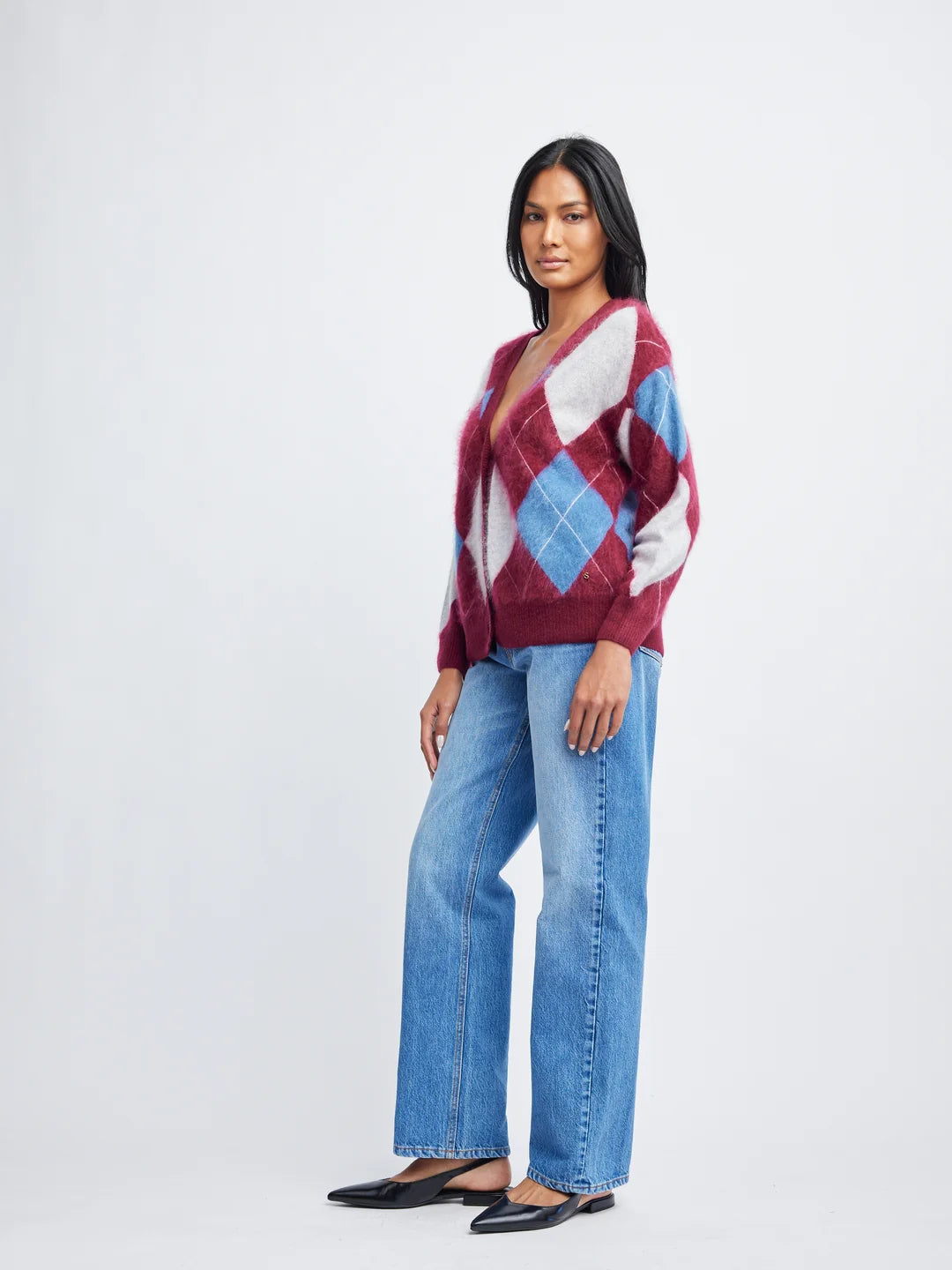 Self Contrast Chloe Oversized Brushed Cashmere Cardigan- Merlot