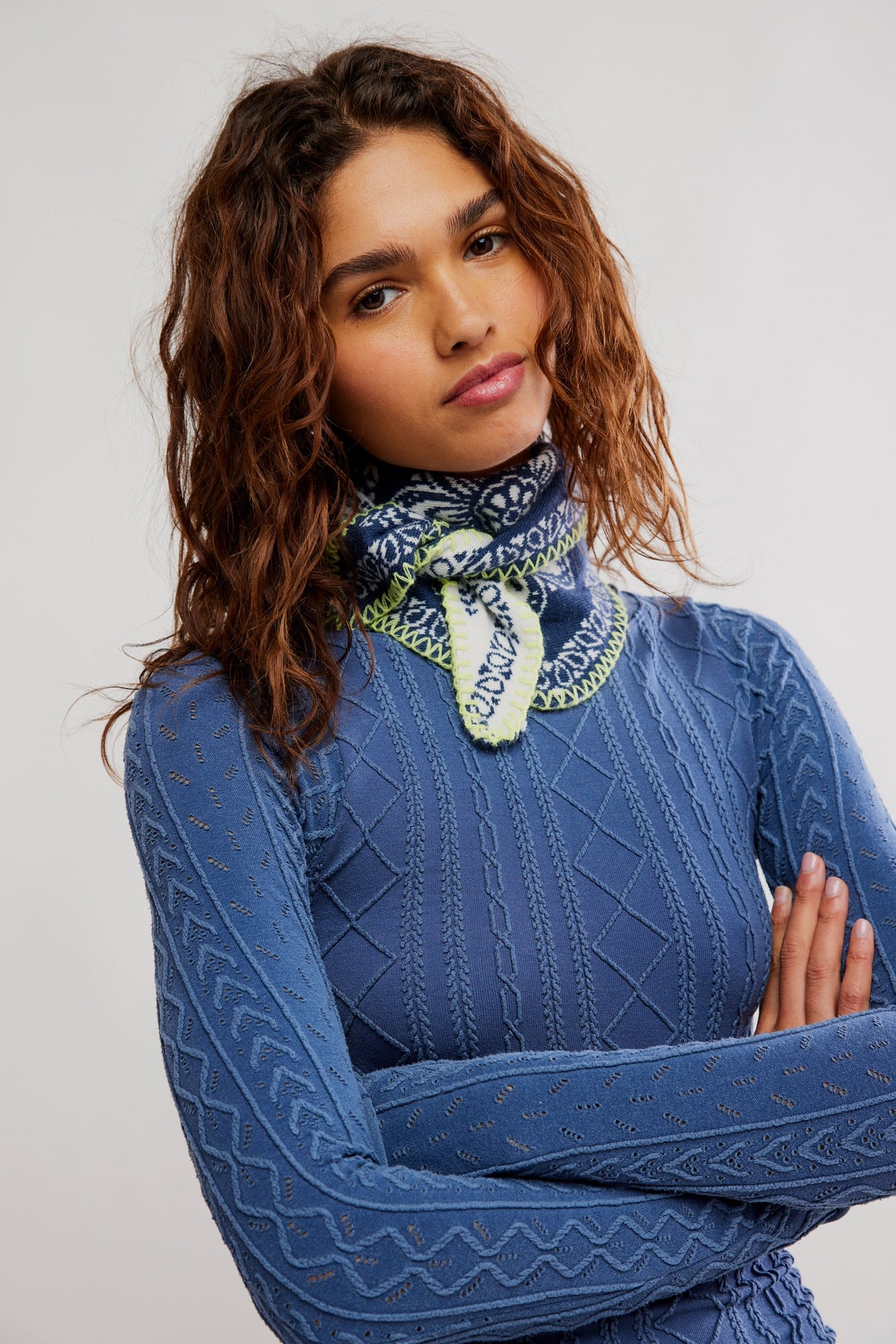 Free People Carmen Knitted Triangle Bandana- Denim Jeans