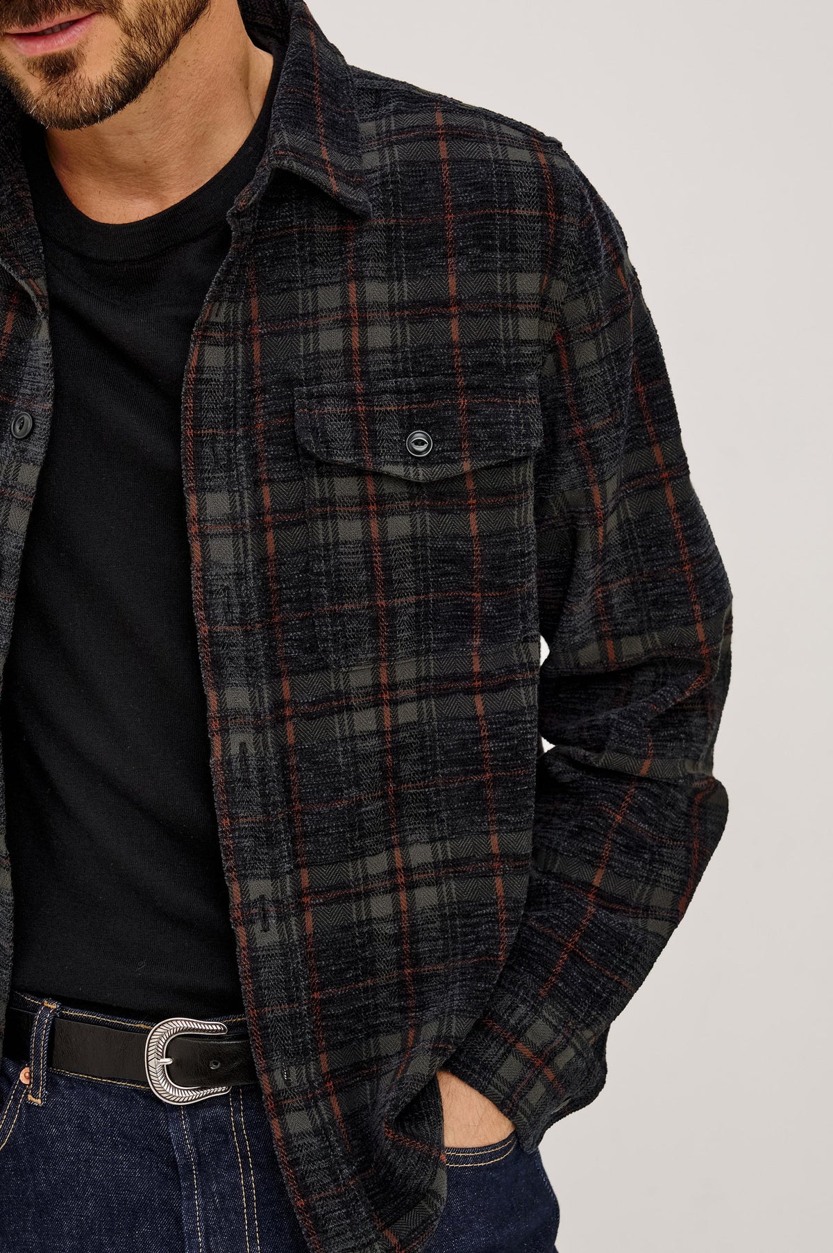 Rails Warren Overshirt- Black Smoke Ember
