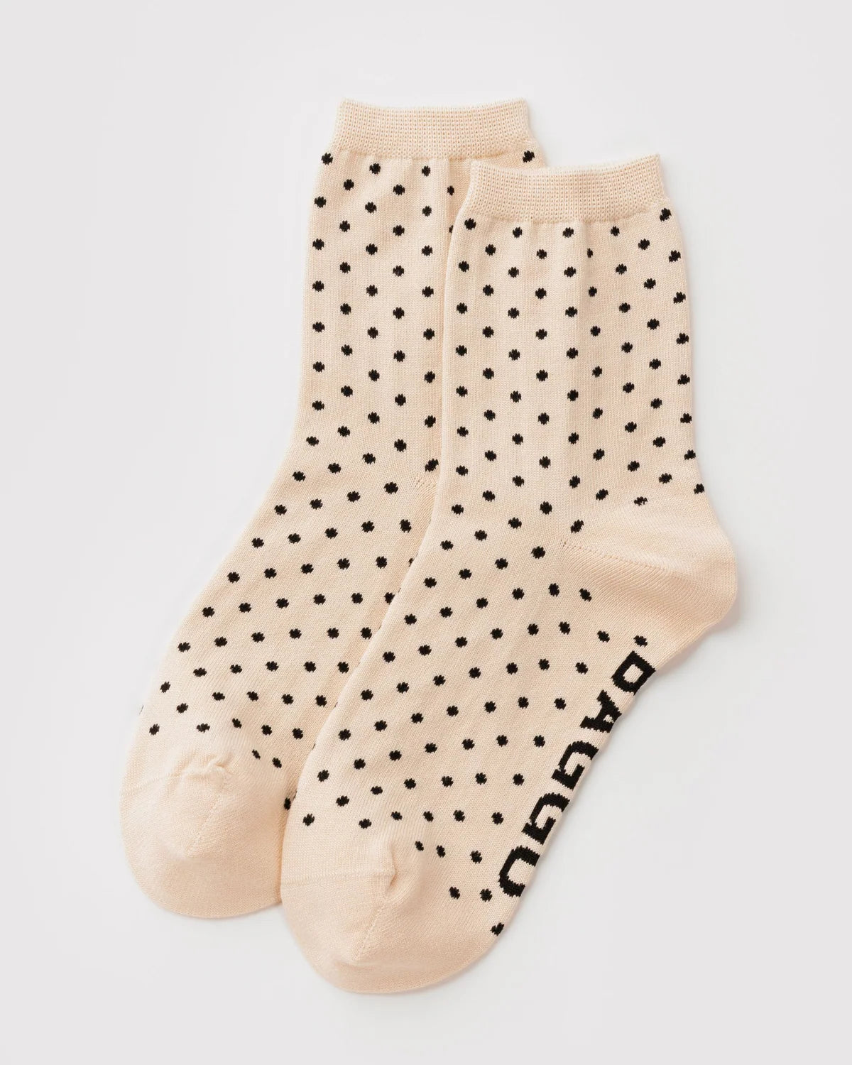 BAGGU Crew Socks- Micro Cream & Black Polka Dot