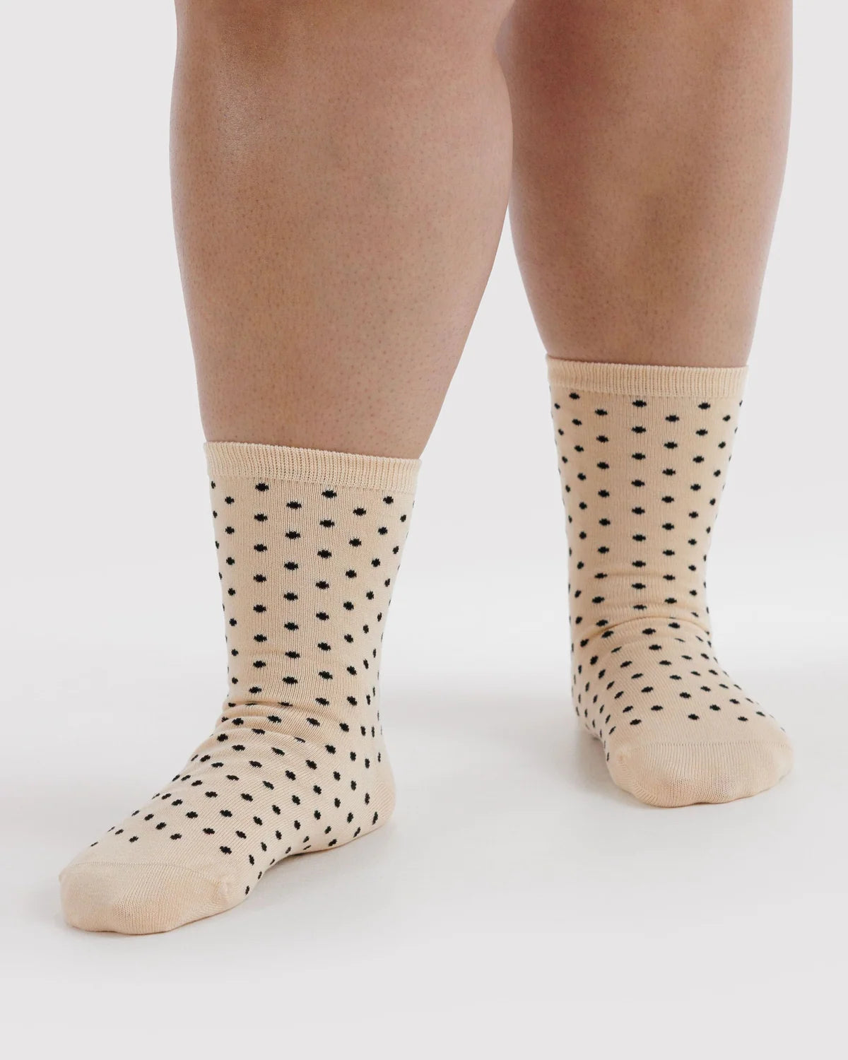BAGGU Crew Socks- Micro Cream & Black Polka Dot