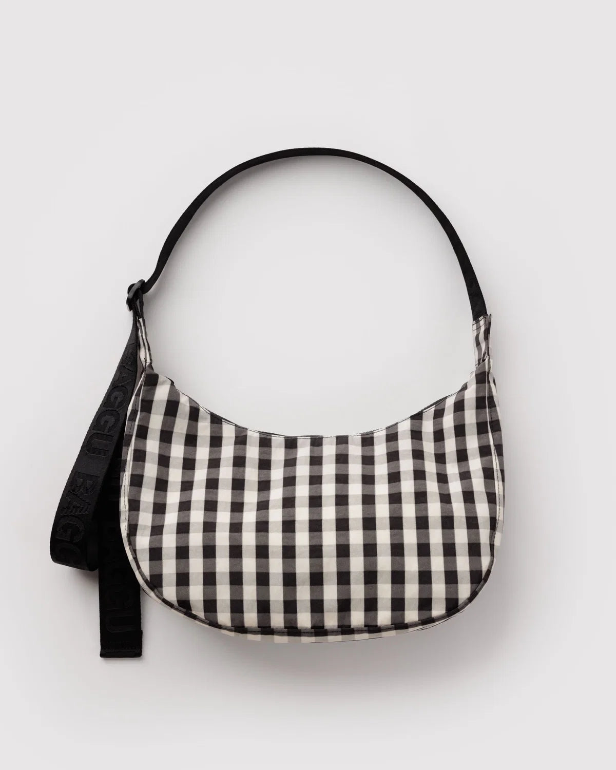 BAGGU Medium Nylon Crescent Bag- Black & White Gingham
