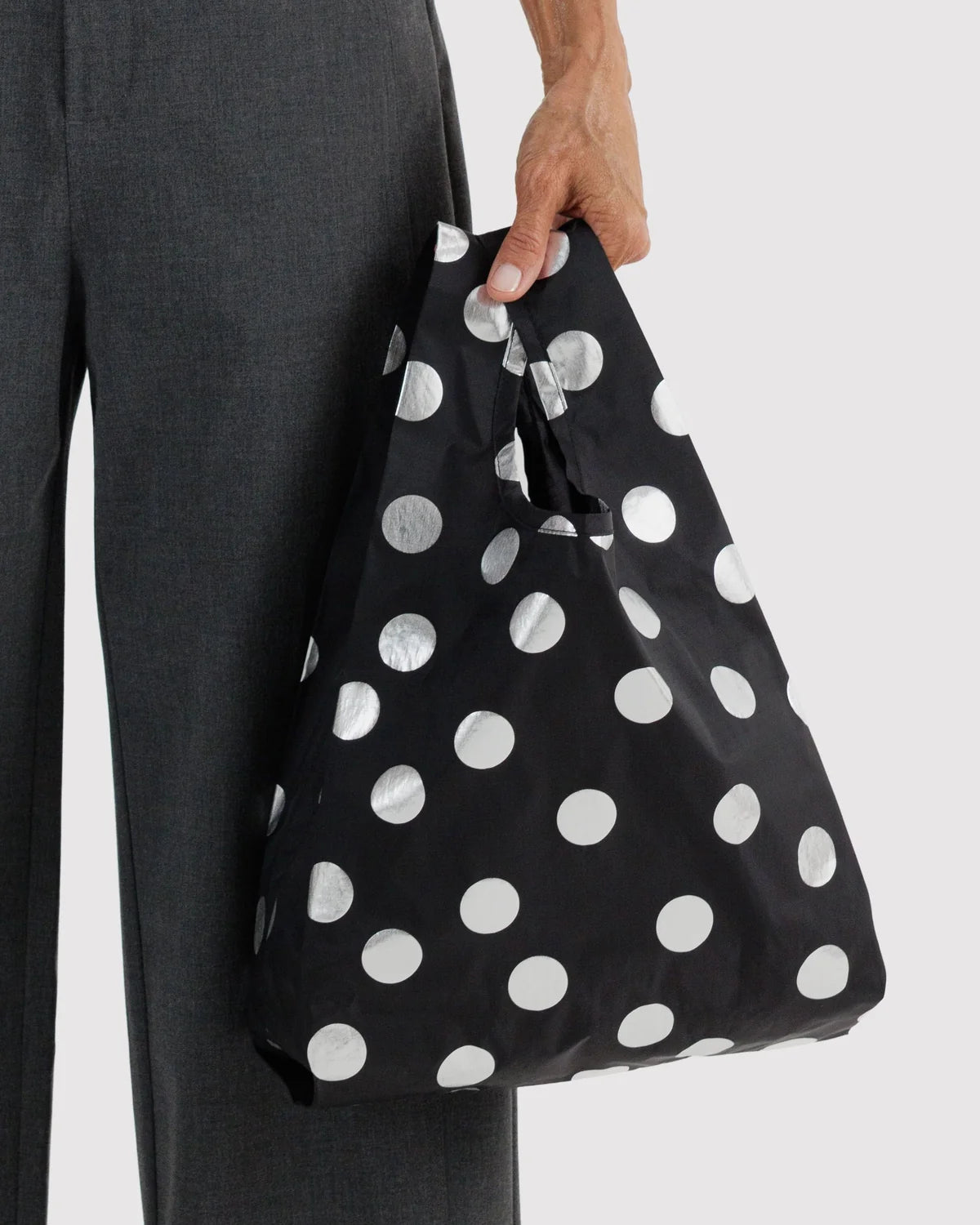 BAGGU Baby Bagg Bag- Silver Metallic Polka Dot