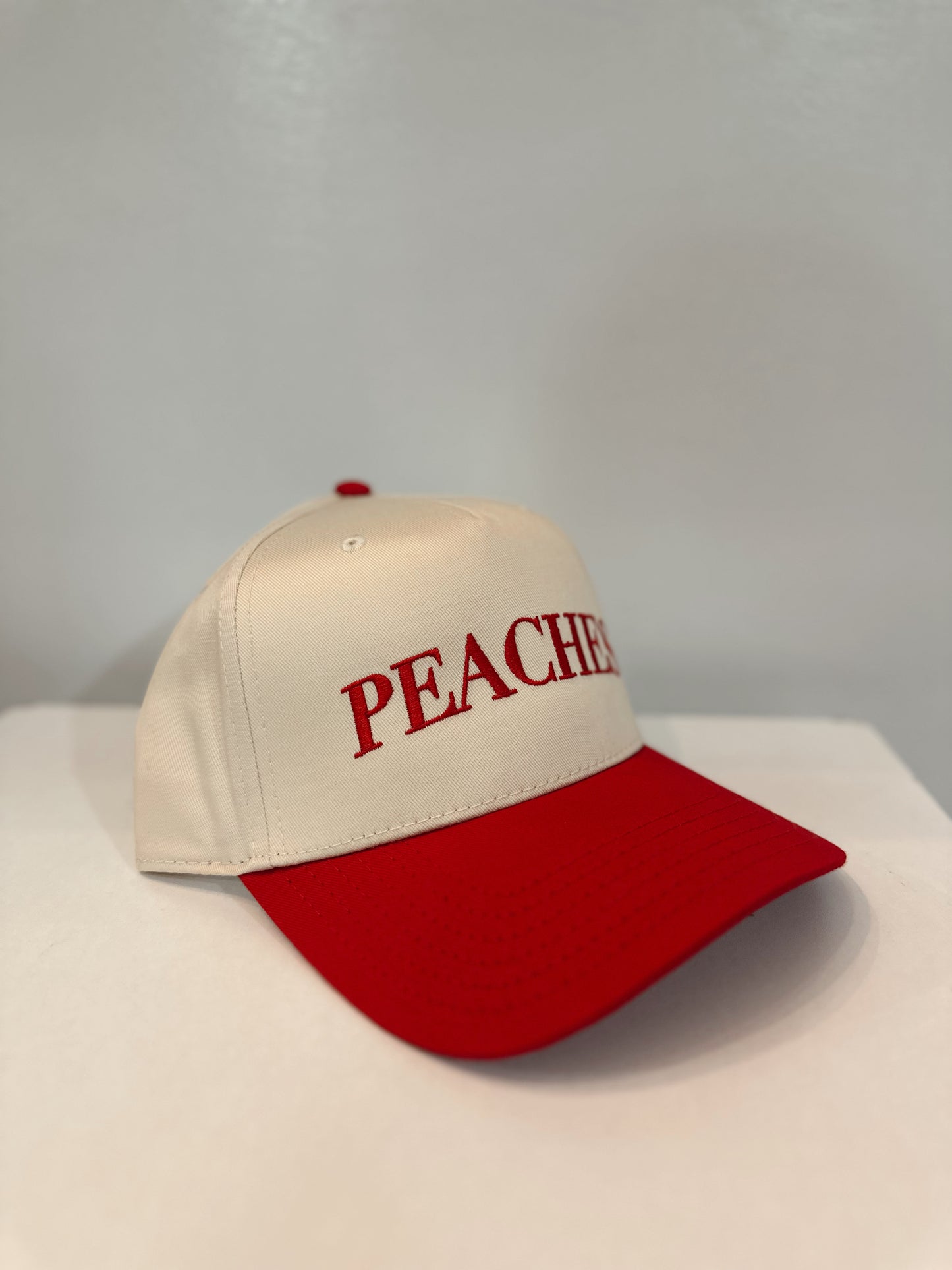 PEACHES Snapback- Red & Tan