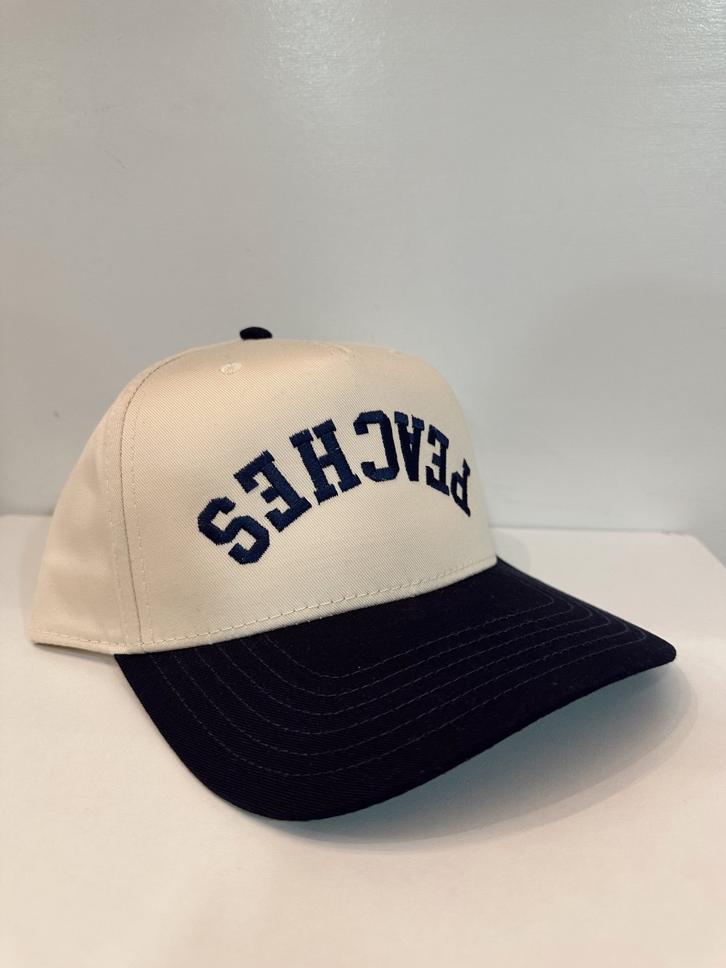 Upsidedown PEACHES Snapback- Black & Tan