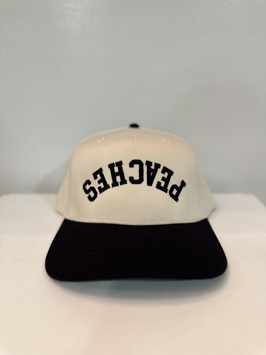 Upsidedown PEACHES Snapback- Black & Tan