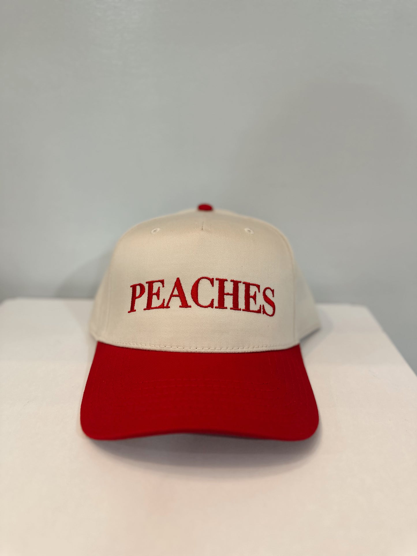 PEACHES Snapback- Red & Tan