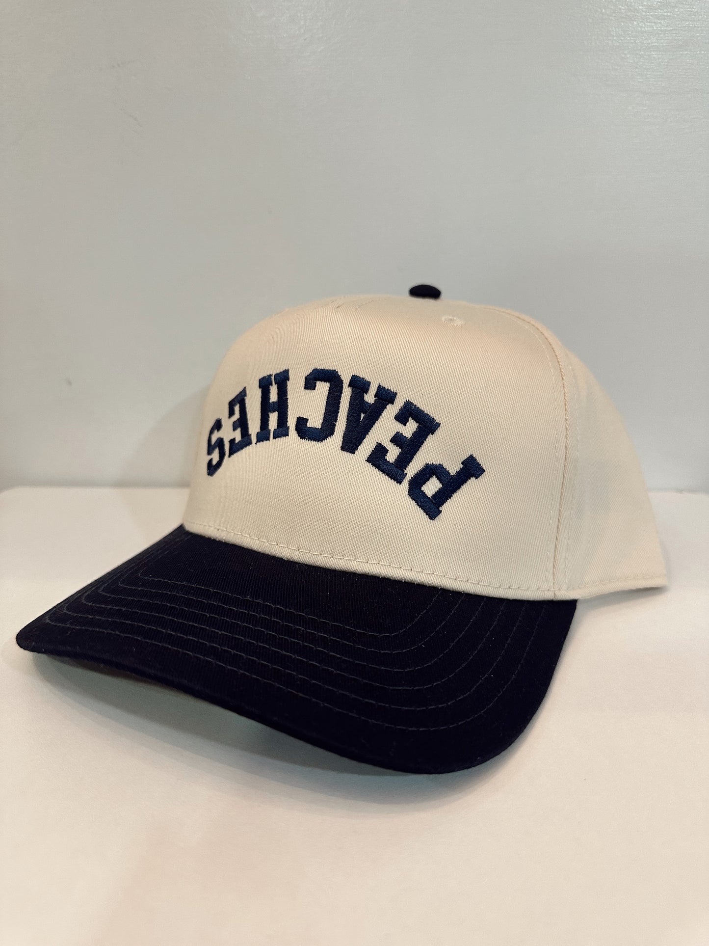 Upsidedown PEACHES Snapback- Black & Tan