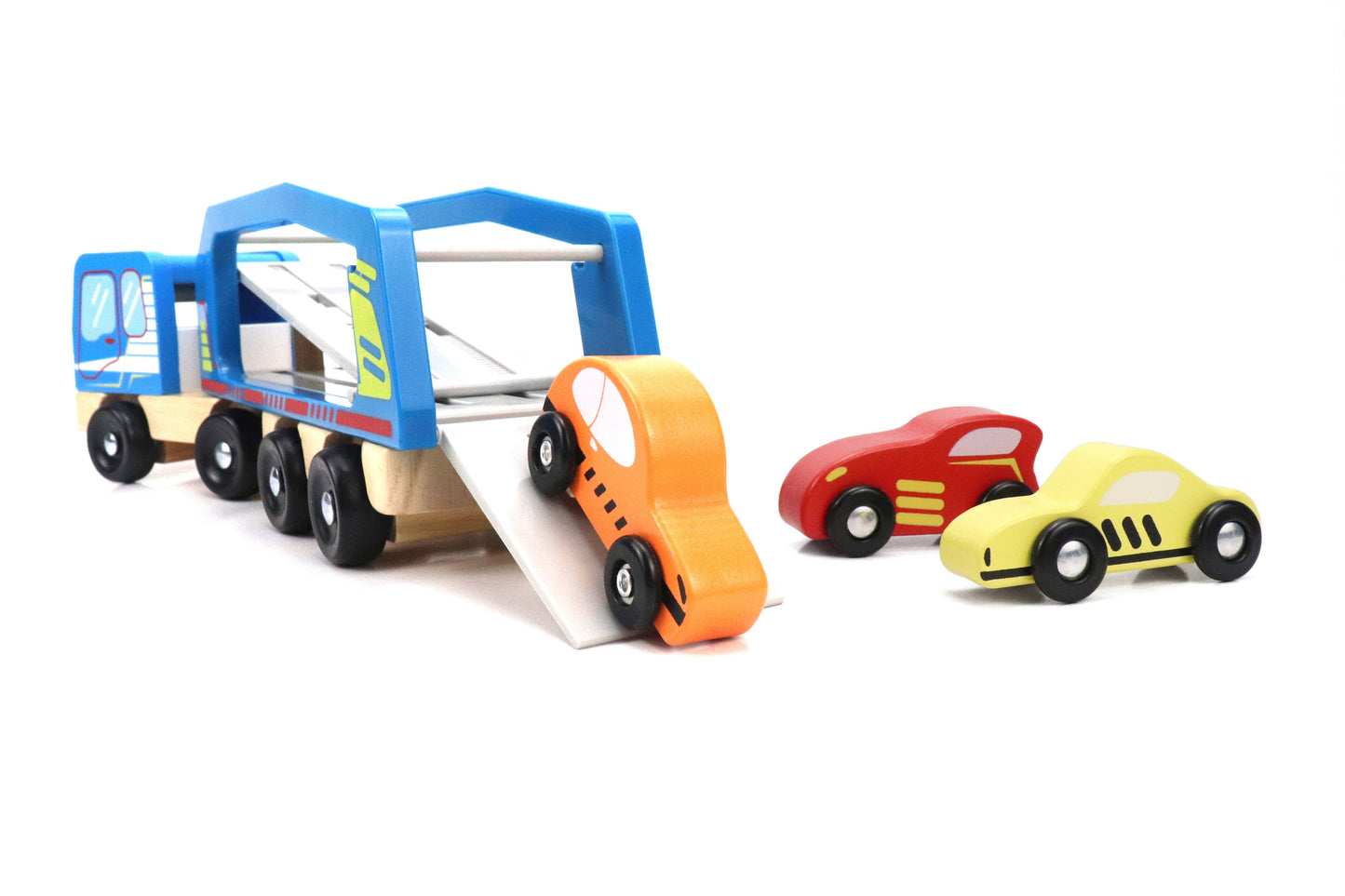 Wooden Car Carrier Set, 5-Piece Car and Truck Kid’s Set