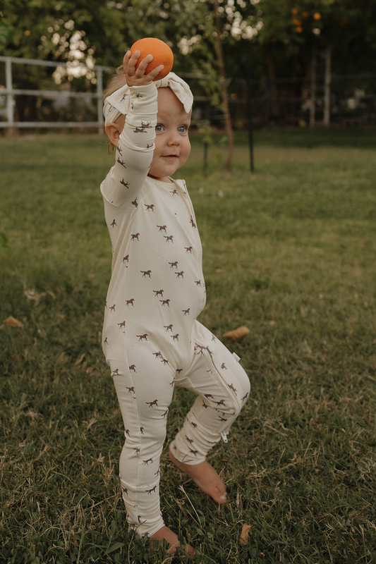 Forever French Baby Bamboo Zip Pajamas- Wild Horses