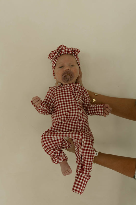 Bamboo Zip Pajamas | Red Gingham: Newborn