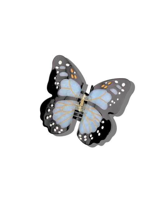 Solar Eclipse Hand-painted Monarch Butterfly Claw Hair Clip | Baby Blue