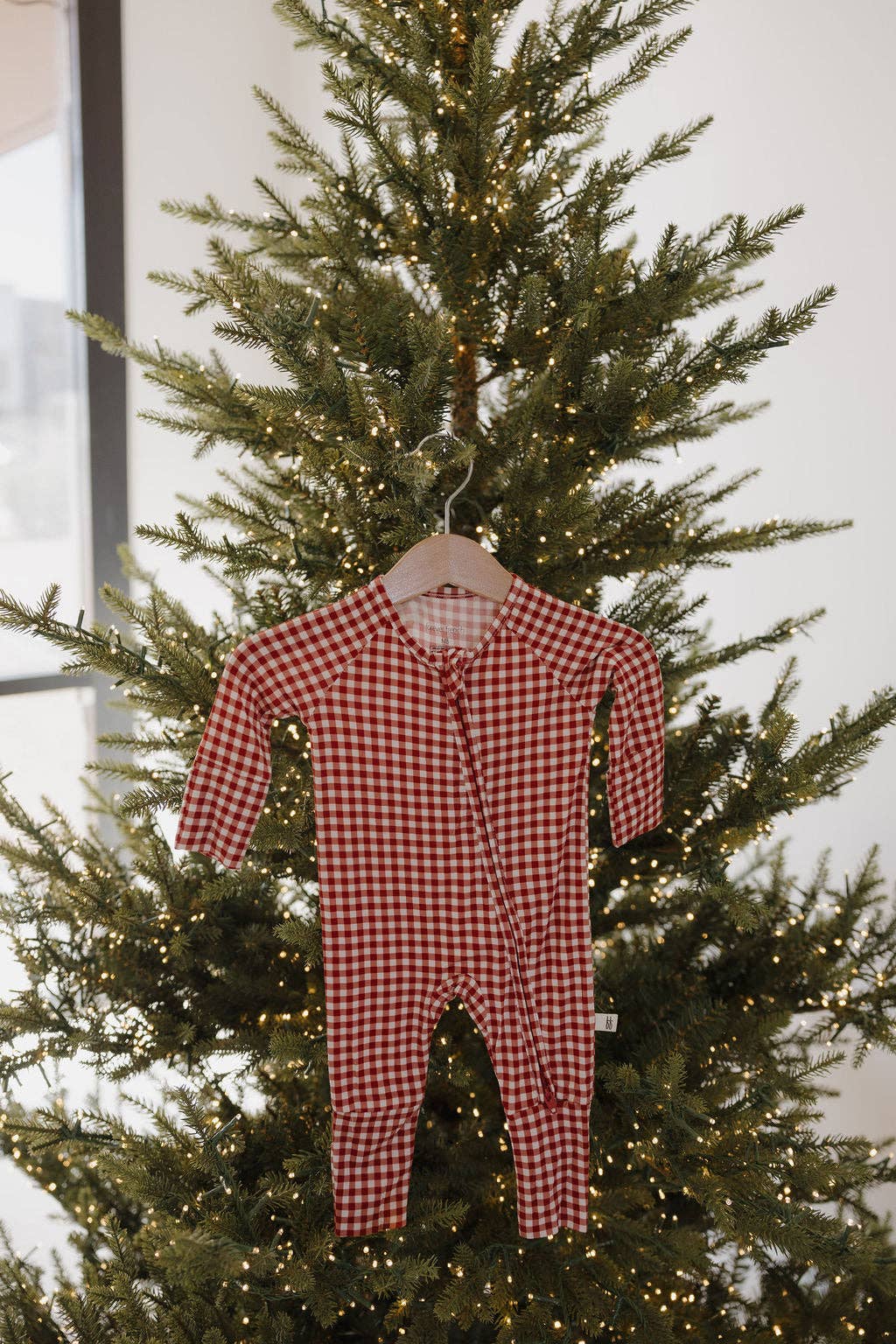 Bamboo Zip Pajamas | Red Gingham: Newborn