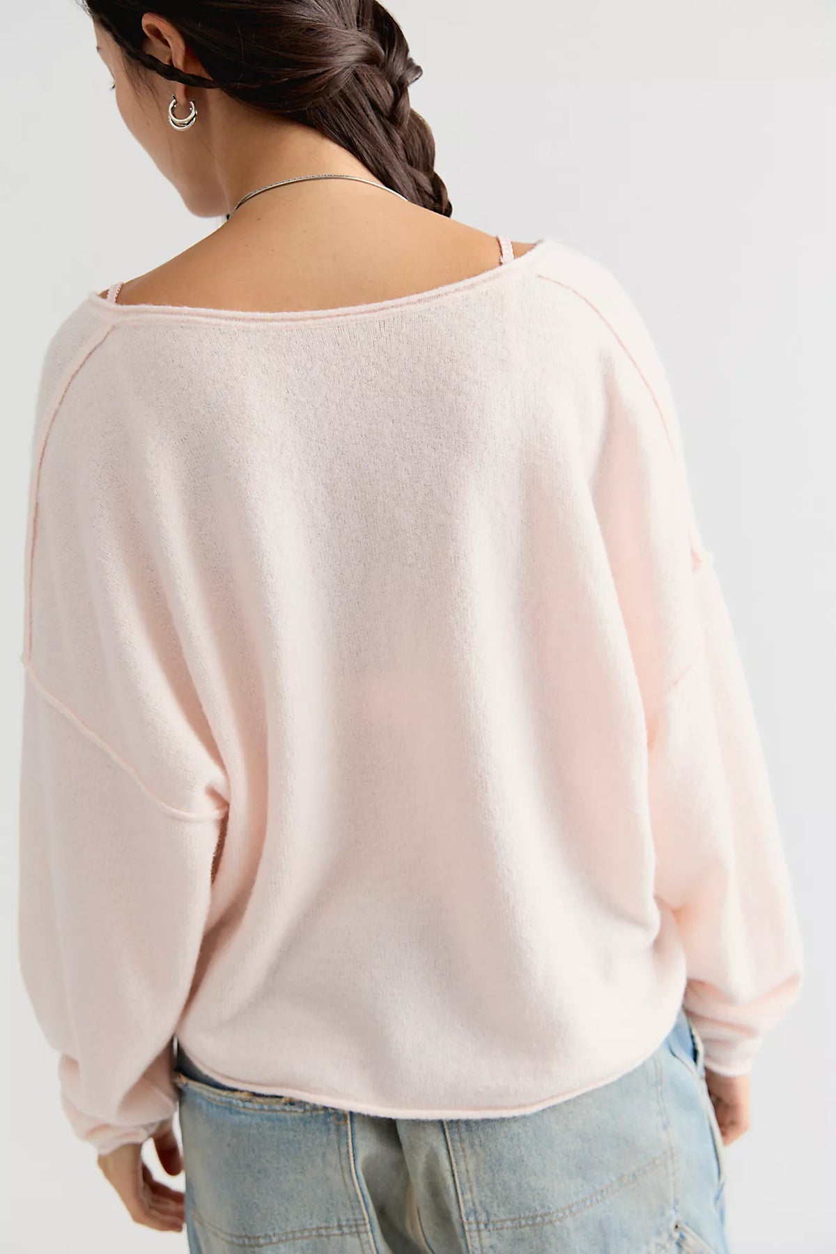 Free People See Me V-Neck Knit Pullover- Ballet Slipper