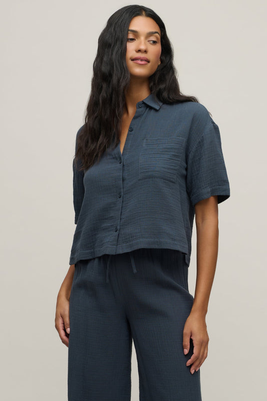 Barefoot Dreams Cotton Gauze Shirt- Indigo