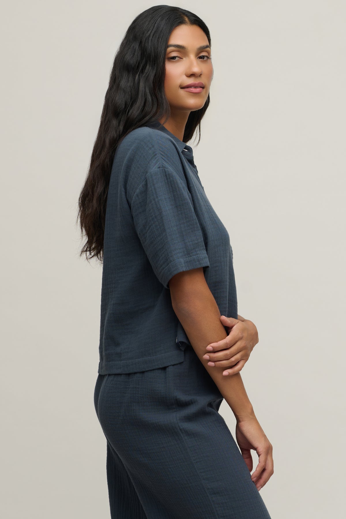 Barefoot Dreams Cotton Gauze Shirt- Indigo