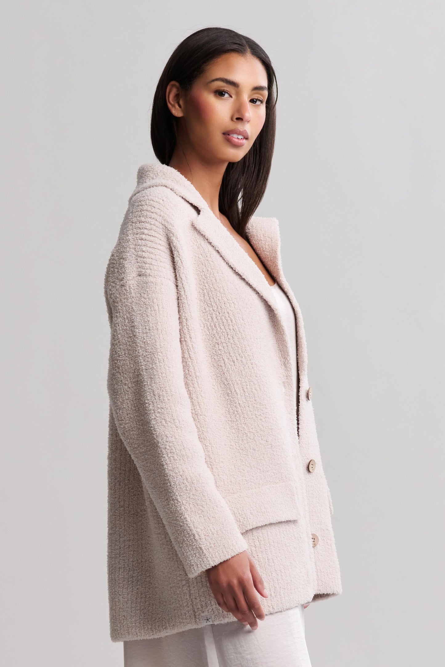Barefoot Dreams CozyChic Rib Oversized Notch Blazer- Stone