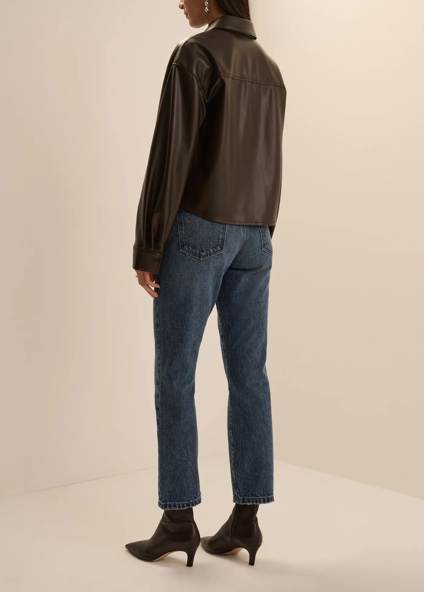 Favorite Daughter The Vegan Leather Crop Brady Shirt in Espresso