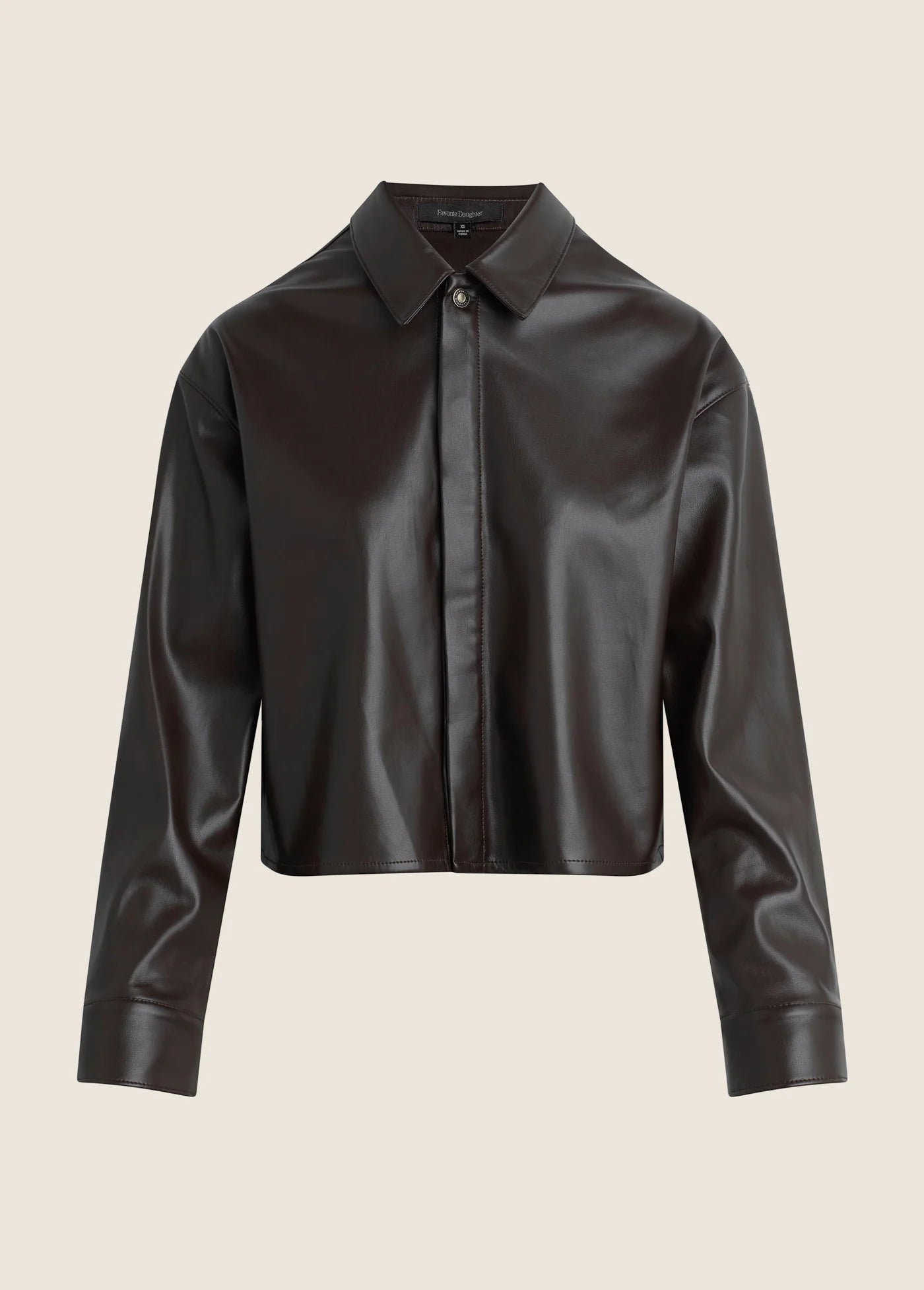 Favorite Daughter The Vegan Leather Crop Brady Shirt in Espresso